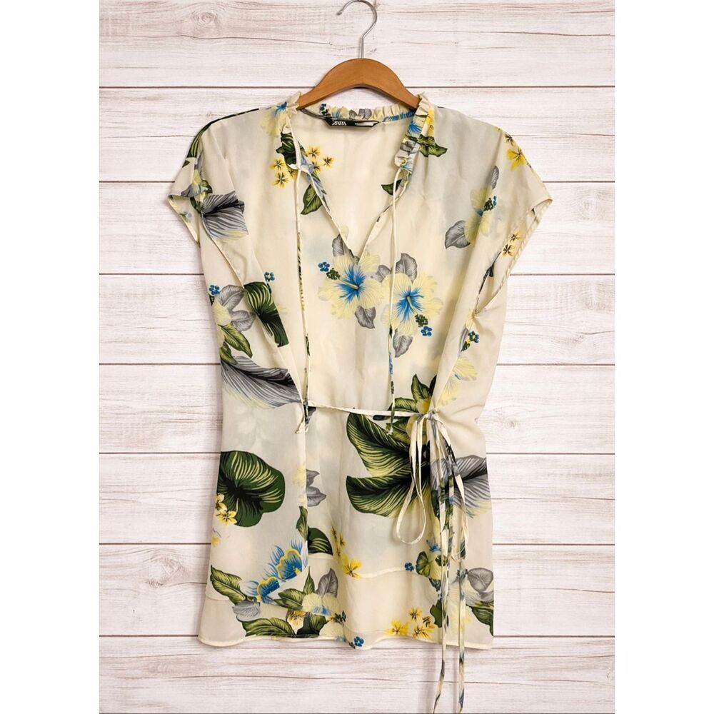 Zara Tropical Print Blouse SZ M